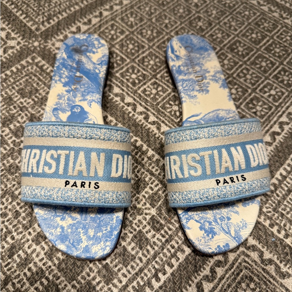 Christian Dior Blue and White Slides